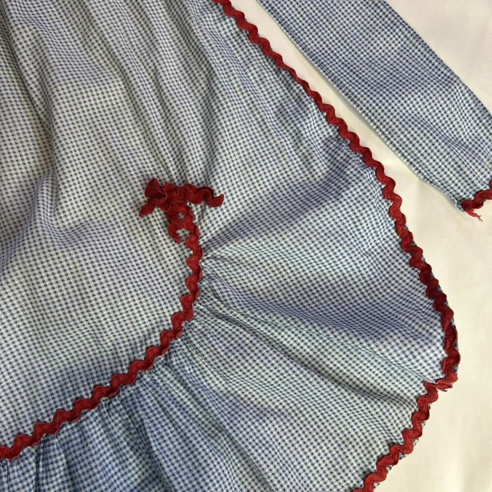 Vintage Handmade Blue Gingham And Red Apron